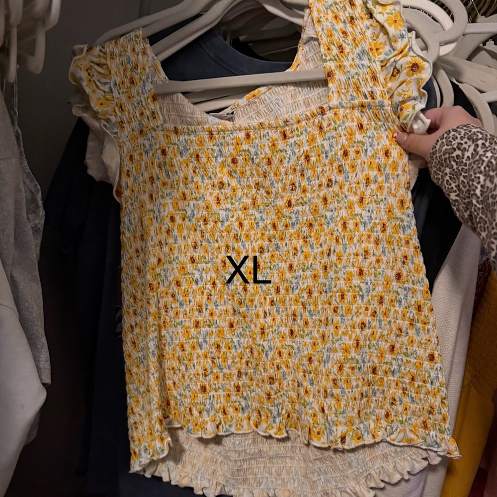 Old Navy Yellow Floral Smocked Blouse